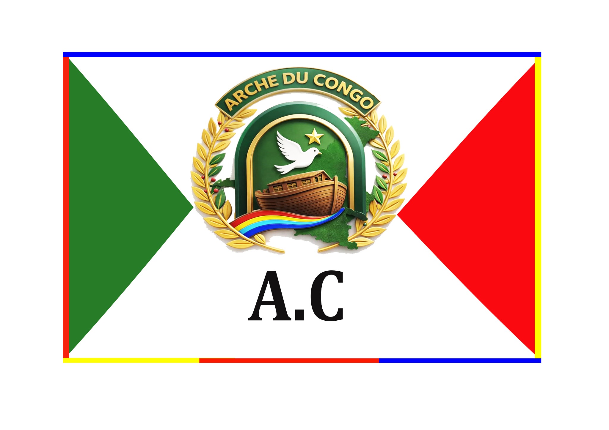 Visuel officiel d’ARCHE DU CONGO avec l’arche, la colombe et les couleurs nationales